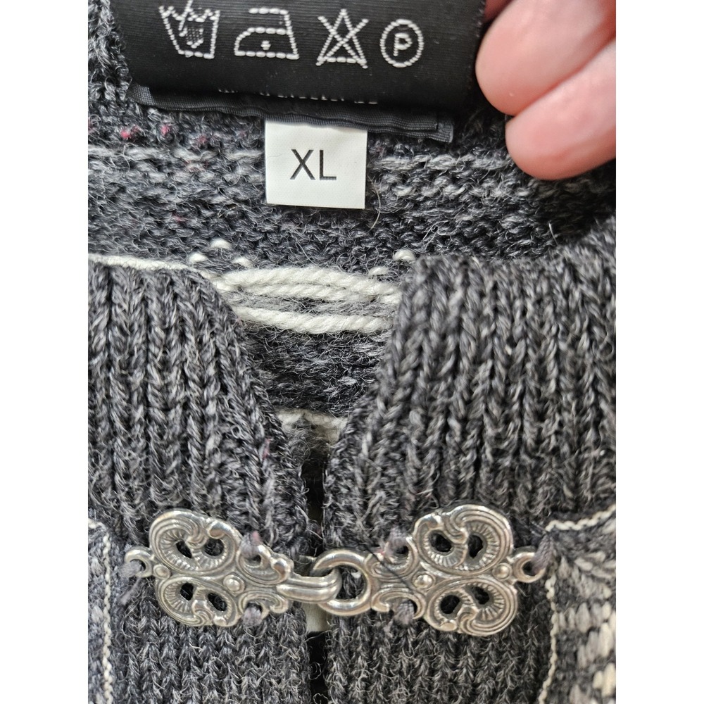 Gjestal exclusive Norwegian Wool Cardigan Sweater Pewter Hook & Eye Closures Xl - Picture 5 of 11